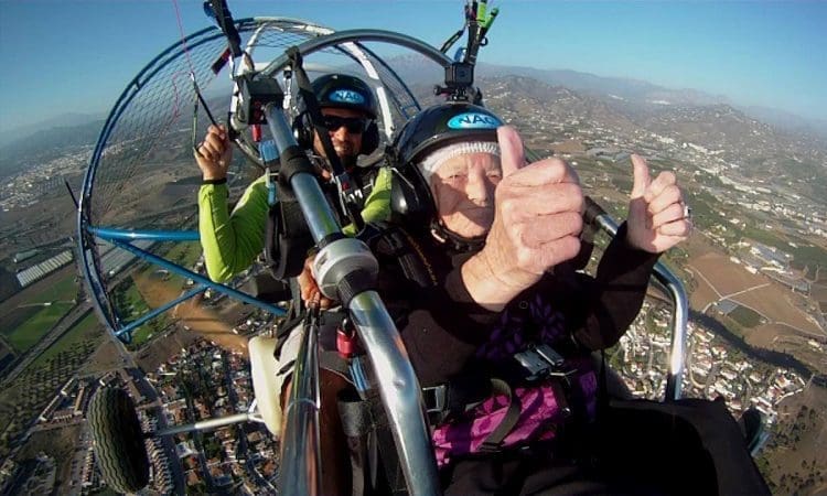 90 year old paraglides for animal charity